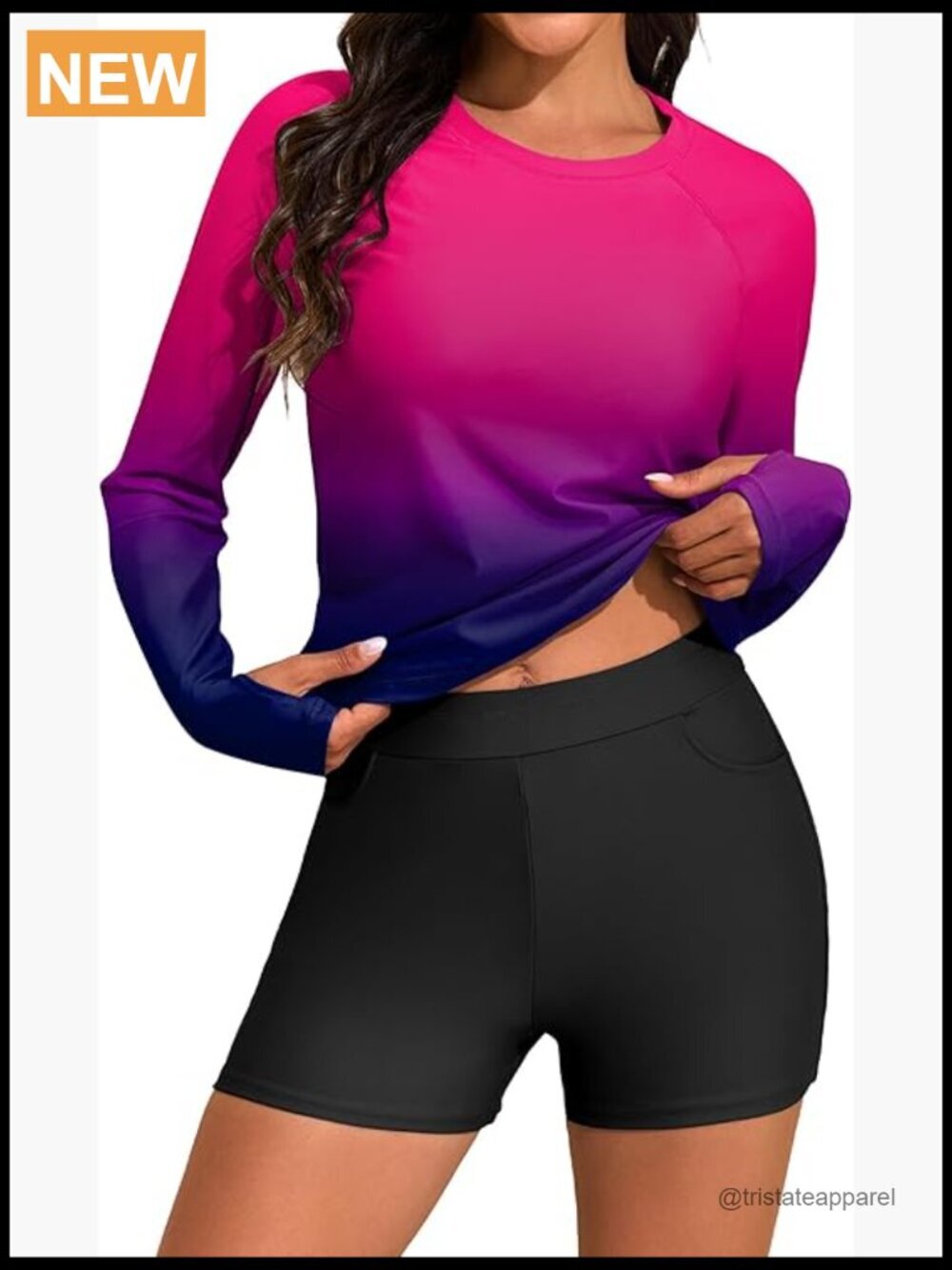 Long Sleeve Rash Guard 2 Piece Swimsuit UPF 50+ Swim Shirt with Shorts
